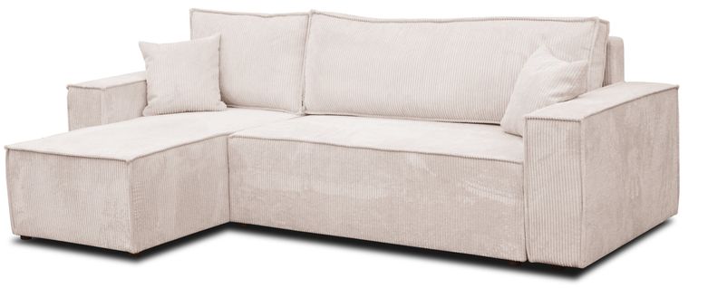 Canapé D'angle Hugo L Avec Fonction Couchage Et Coffre De Rangement, Beige, Tissu Cordé