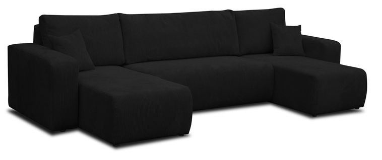 Luna Canapé En U Avec Fonction Couchage Et Coffre De Rangement, Noir, Tissu Velours