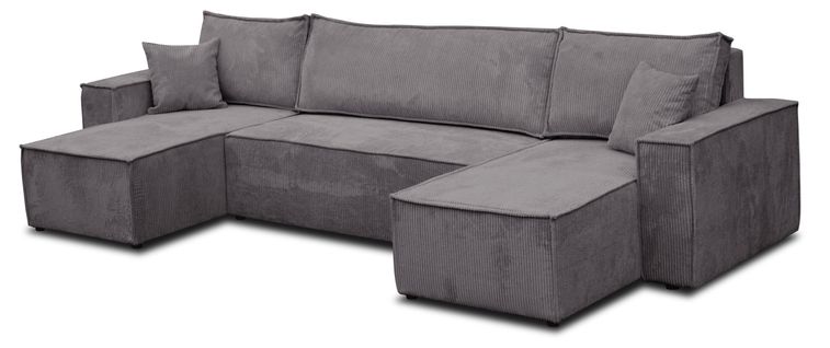 Hugo Canapé En U Avec Fonction Couchage Et Coffre De Rangement, Gris Foncé, Tissu Cordé