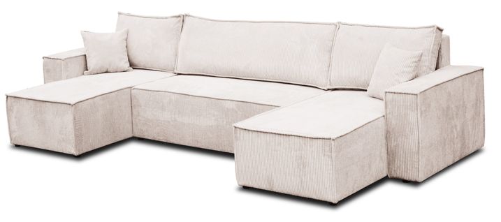 Hugo Canapé En U Avec Fonction Couchage Et Coffre De Rangement, Beige, Tissu Cordé