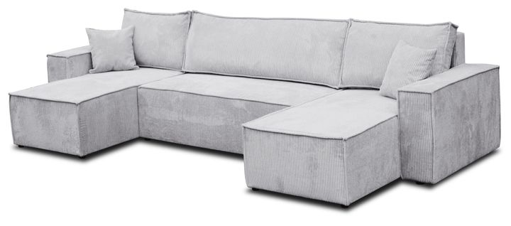 Hugo Canapé En U Avec Fonction Couchage Et Coffre De Rangement, Gris Clair, Tissu Cordé