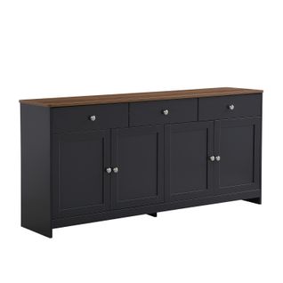 Buffet De 160 Cm Avec 3 Tiroirs Et 4 Portes, Plateau En Grain De Bois