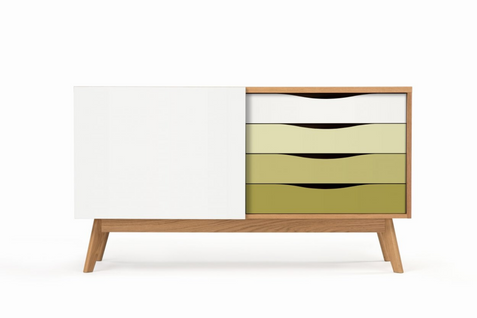 Buffet Bas Scandinave En Bois 4 Tiroirs Colorées 1 Porte Coulissante - Avalon