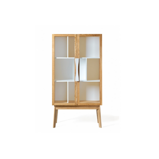 Vitrine Scandinave Colorée En Bois 2 Portes Vitrées 2 Tablettes - Avalon
