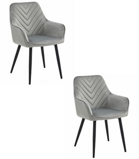 Chaises De Salle à Manger Waav – Velours Gris Argenté Avec Pieds Noirs X 2