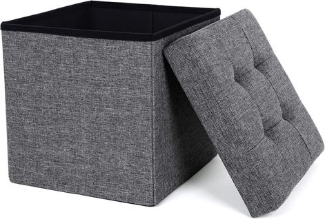 Pouf De Rangement Gris Foncé Avec Assise Pliante Pour Salons