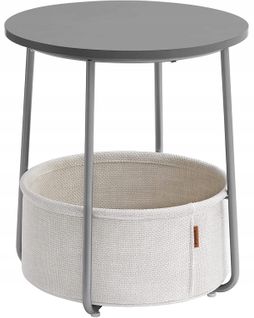 Table Basse Ronde Avec Panier Gris - Compacte Et Moderne
