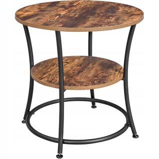 Table Basse Ronde, Style Loft Rustique Marron Avec Étagère