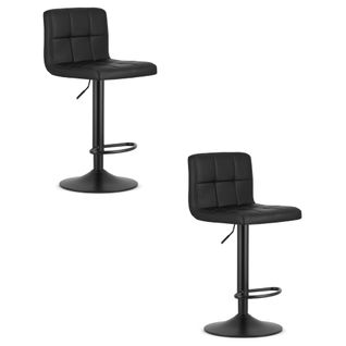 Tabouret Pivotant Haxu En Simili Noir, Base Noire X 2 - Pivotant
