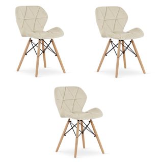 Fauteuil Wako En Velours Beige, Design Moderne, Pieds En Hêtre (x3)