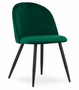Chaise Bello En Velours Vert, Pieds En Métal Noir
