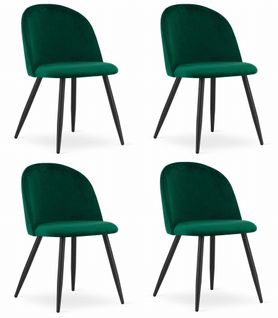 Chaise Bello En Velours Vert, Pieds Noirs, Design Ergonomique X4