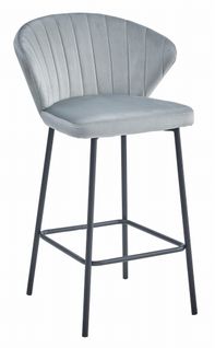 Tabouret De Cuisine Gatta En Velours Gris Argenté Et Pieds Noirs