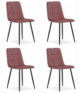 Chaise Pyra En Velours Rose, Pieds Noirs, Design Moderne X4