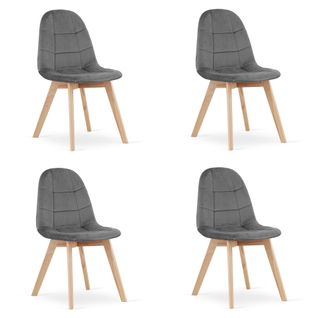 Chaise Nuuc En Velours Gris Foncé, Design Ergonomique X4