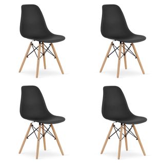 Chaise Osaka Noire, Pieds Naturels, Pour Salon X4