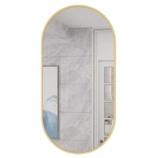 Miroir Ovale 100x50cm, Cadre Doré, Idéal Pour Une Décoration De Style Loft