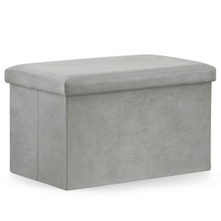 Pouf Pliant Avec Rangement - Assise Moderne En Velours Gris XL 60x38x38cm