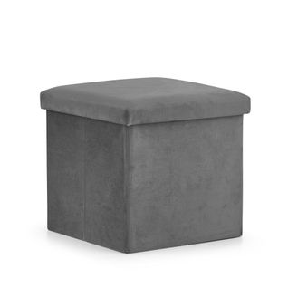 Pouf Pliant Avec Rangement - Gris Velours 38x38x38cm