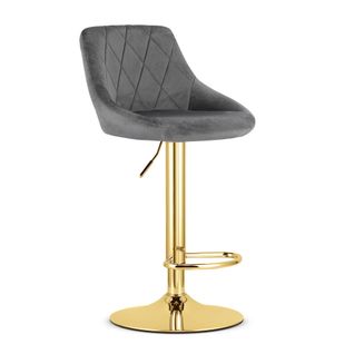 Tabouret Pivotant Daka - Velours Gris Avec Piètement Doré