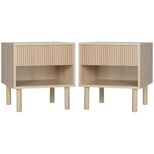 Lot De 2 Tables De Chevet Table De Nuit Avec Tiroirs Et Niches, Style Moderne, Bois Naturel