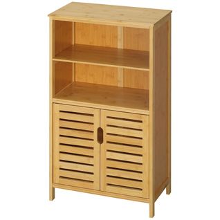 Armoire De Salle De Bain En Bambou, Avec Portes à Persiennes, 2 Étagères, 1 Corps D'armoire