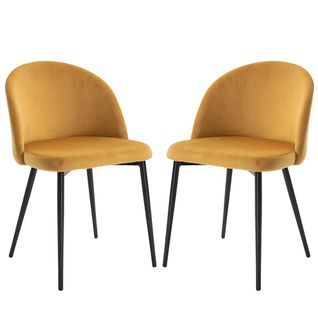 Lot De 2 Chaises De Salle à Manger En Tissu Velours, Avec Pieds Métalliques - Jaune