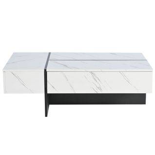 Table Basse Avec LED - Placage à Motif De Marbre - Blanc