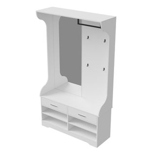 Meuble D'entrée Avec Miroir Et Banc à Chaussures,4 Compartiments à Chaussures Ouverts Et 2 Tiroirs