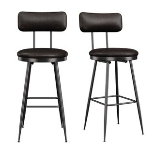 Ensemble De 2 Tabourets De Bar Avec Dossier Et Repose-pieds, Revêtement Pu, Hauteur 65 Cm, Noir