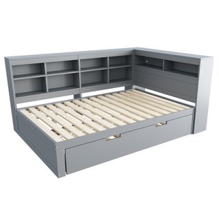 Lit Gigogne Enfant 140x200 Cm - Avec Port USB Et Rangements, Gris