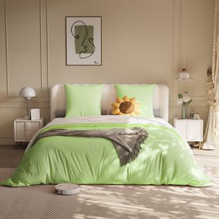 Parure De Lit 4 Pièces 160x200 Cm-housse De Couette,drap Housse,2 Taies D'oreiller-vert + Blanc