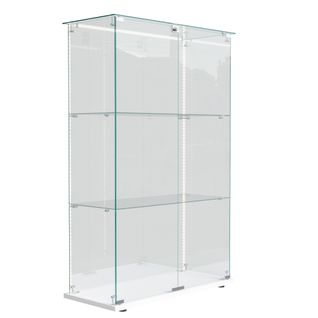 Vitrine D'exposition En Verre Avec LED, 3 Étagères, 2 Portes, Colonne, 35 X 78,5 X 123,3 Cm, Blanch