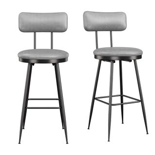 Ensemble De 2 Tabourets De Bar Avec Dossier Et Repose-pieds, Revêtement Pu, Hauteur 65 Cm, Gris