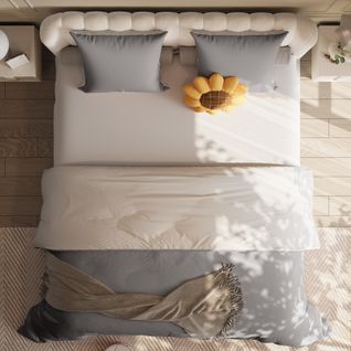 Parure De Lit 4 Pièces 140x200 Cm-housse De Couette,drap Housse,2 Taies D'oreiller-gris Foncé+gris