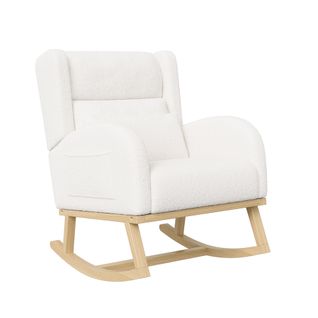 Fauteuil à Bascule Avec Accoudoirs Et Poches Latérales, Assise Rembourrée, Blanc