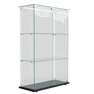 Vitrine D'exposition En Verre Avec LED, 3 Étagères, 2 Portes, Colonne, 35 X 78,5 X 123,3 Cm, Noir