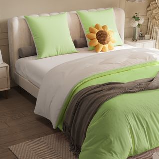 Parure De Lit 4 Pièces 140x200 Cm-housse De Couette,drap Housse,2 Taies D'oreiller-vert + Blanc