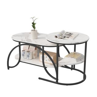 Ensemble De 2 Tables Basses Modernes, Aspect Marbre, Grand Rangement,noir