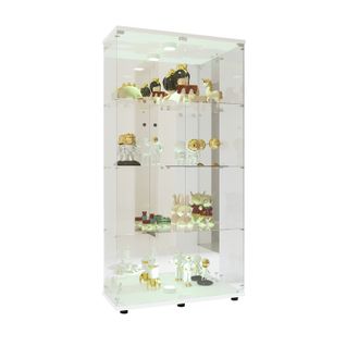 Vitrine En Verre Avec Miroir Et Éclairage LED,2 Portes,4 Étagères,convient Pour Bureau, Salon,blanc