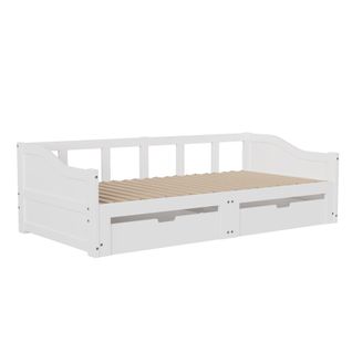 Lit Enfant 90x200 Cm Avec 2 Tiroirs, 90x200 /180x200, Sommier à Lattes, Blanc