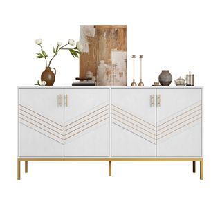 Buffet Moderne De 160 Cm Avec 4 Portes - Design Blanc Et Or