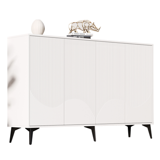 Buffet Blanc 160 Cm, Buffet Multifonctionnel Avec Étagères Réglables, 4 Portes, Pieds En Métal