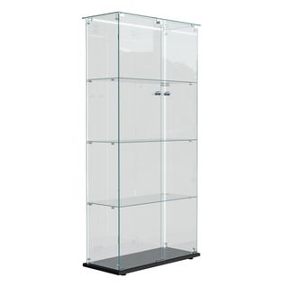 Vitrine En Verre Avec Bande Lumineuse LED, 163x78,5x35cm, Avec 2 Portes Et Serrure