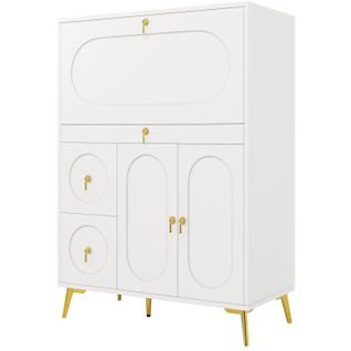 Buffet 100×50×140cm, Avec Rangements, Blanc