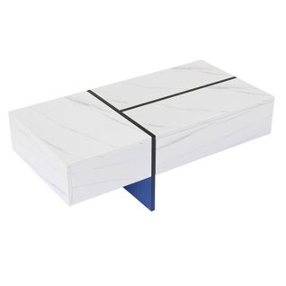 Table Basse Haute Brillance Avec Structure En Imitation Marbre - Blanc