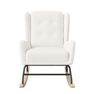 Fauteuil à Bascule Avec Dossier Rembourré, Velours Teddy, Dossier Confortable, Blanc