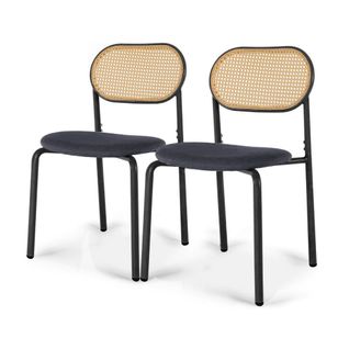 Lot De 2 Chaises De Salle à Manger En Rotin, Dossier En Rotin, Sans Accoudoirs, Rembourrées, Noires