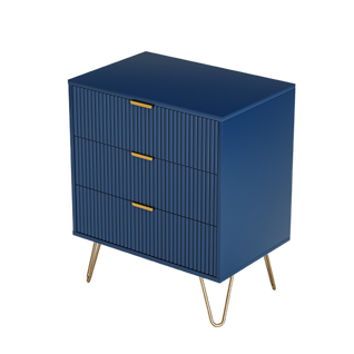 Commode Avec 3 Tiroirs - Pieds Et Poignées En Métal Doré - Bleu