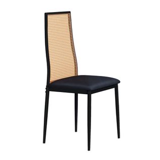 Chaise De Salle à Manger En Rotin,Rembourrée Sans Accoudoirs,Style Contemporain,Pieds En Métal,Noir